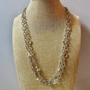 Vintage Joan Rivers 48” Silver necklace with Clear Crystal Beads